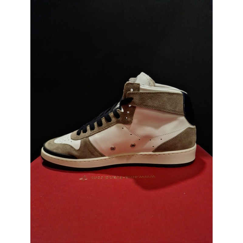 AMABRAND Sneaker Alta Bianco/Marrone/Nero in pelle con stella centrale
